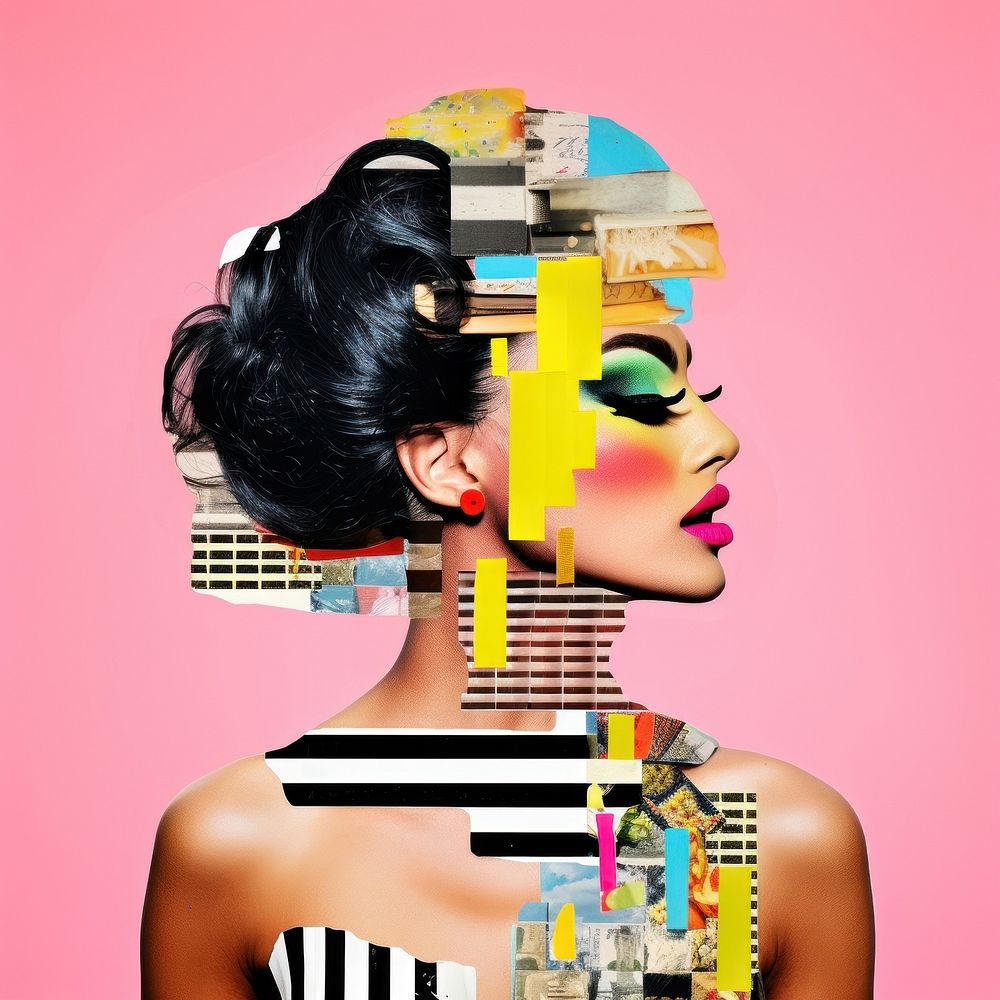 Symbolic mixed collage graphic element representing of drag queen photography portrait person.