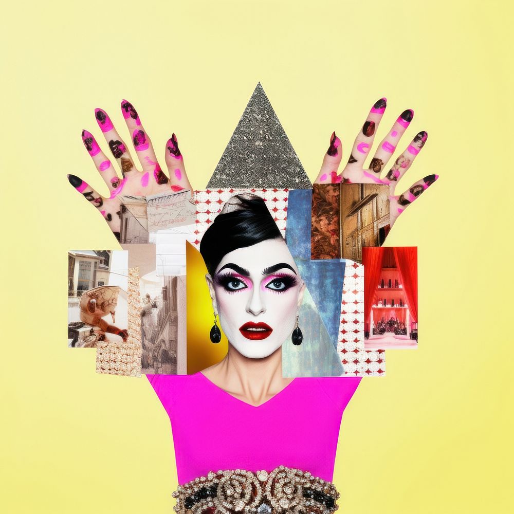 Symbolic mixed collage graphic element representing of drag queen photography portrait wedding.