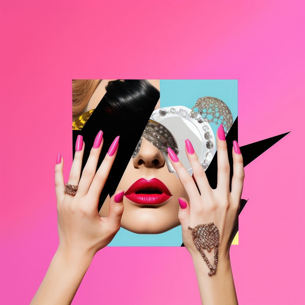 Symbolic mixed collage graphic element representing of drag queen photography portrait finger.
