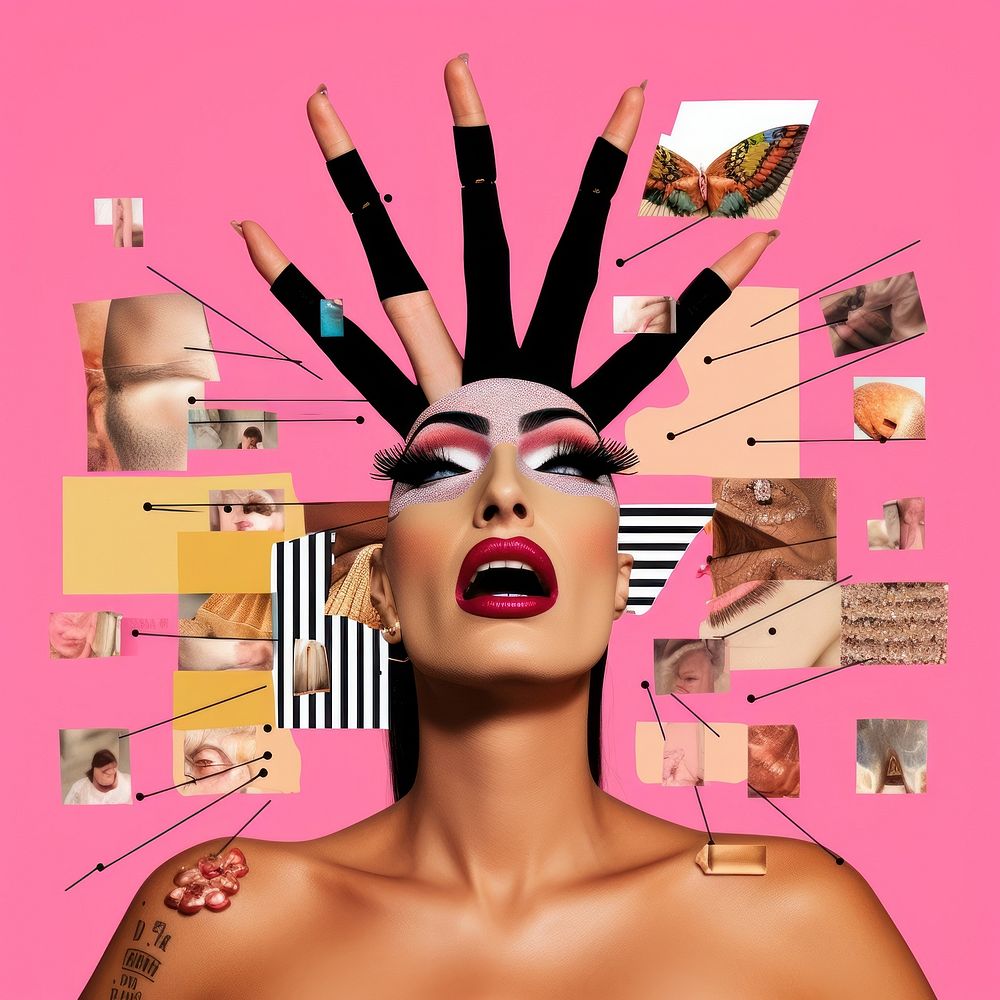 Symbolic mixed collage graphic element representing of drag queen advertisement person female.