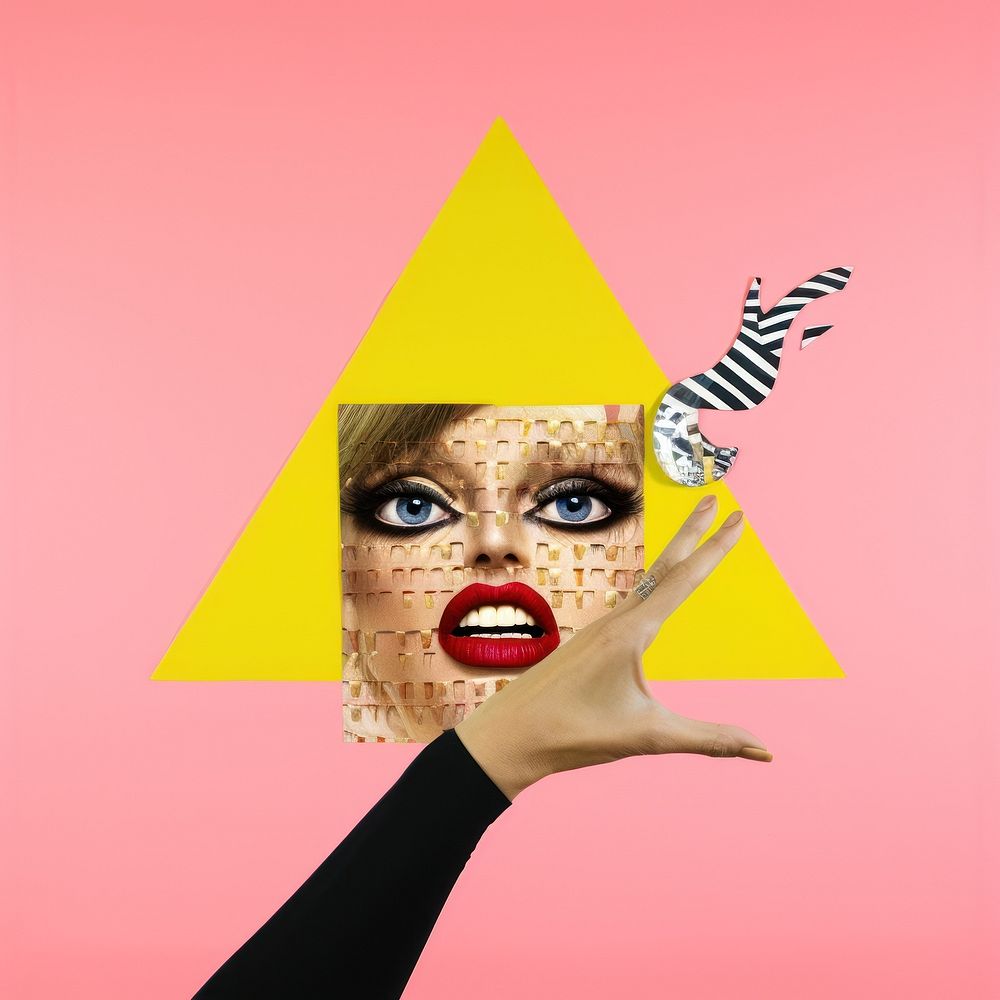 Symbolic mixed collage graphic element representing of drag queen clothing apparel female.