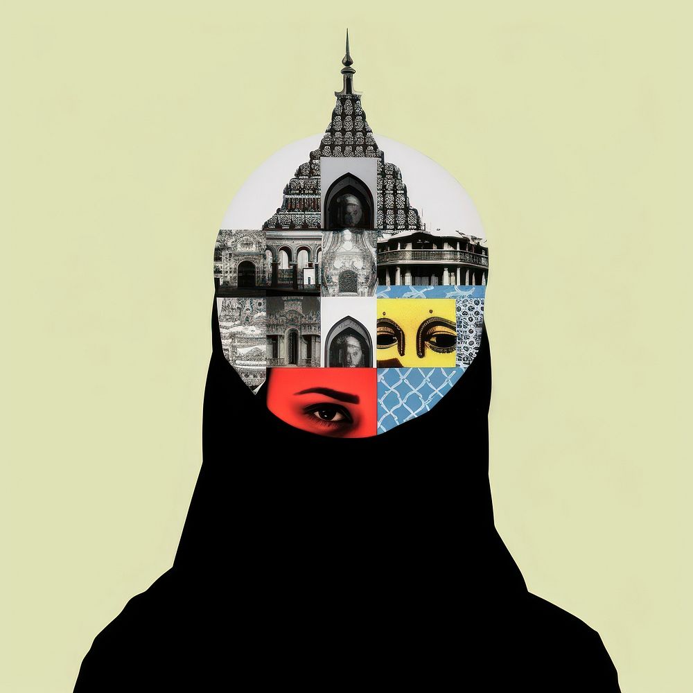 Pop muslim traditional art collage represent of muslim culture female person adult.