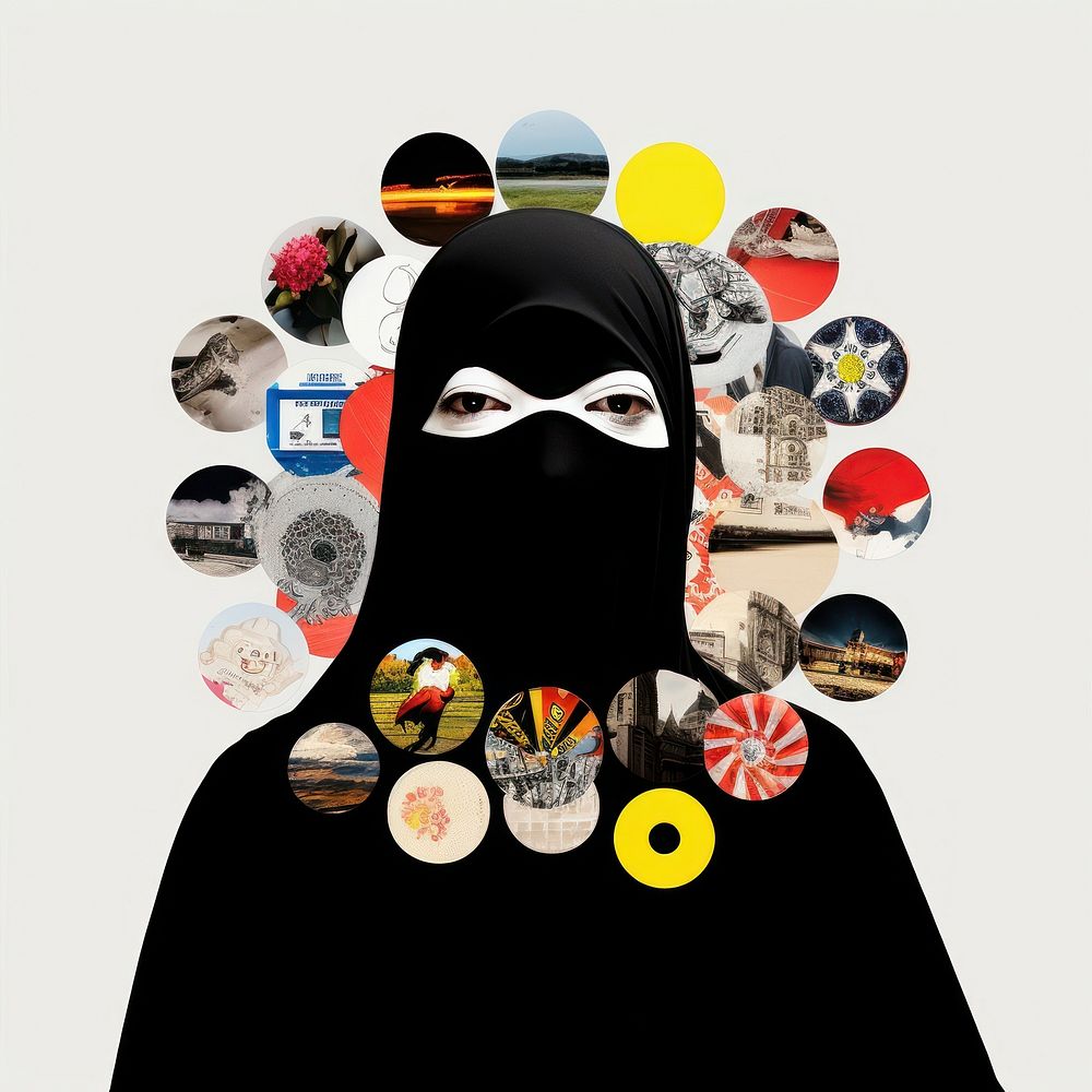 Pop muslim traditional art collage represent of muslim culture sticker fashion female.