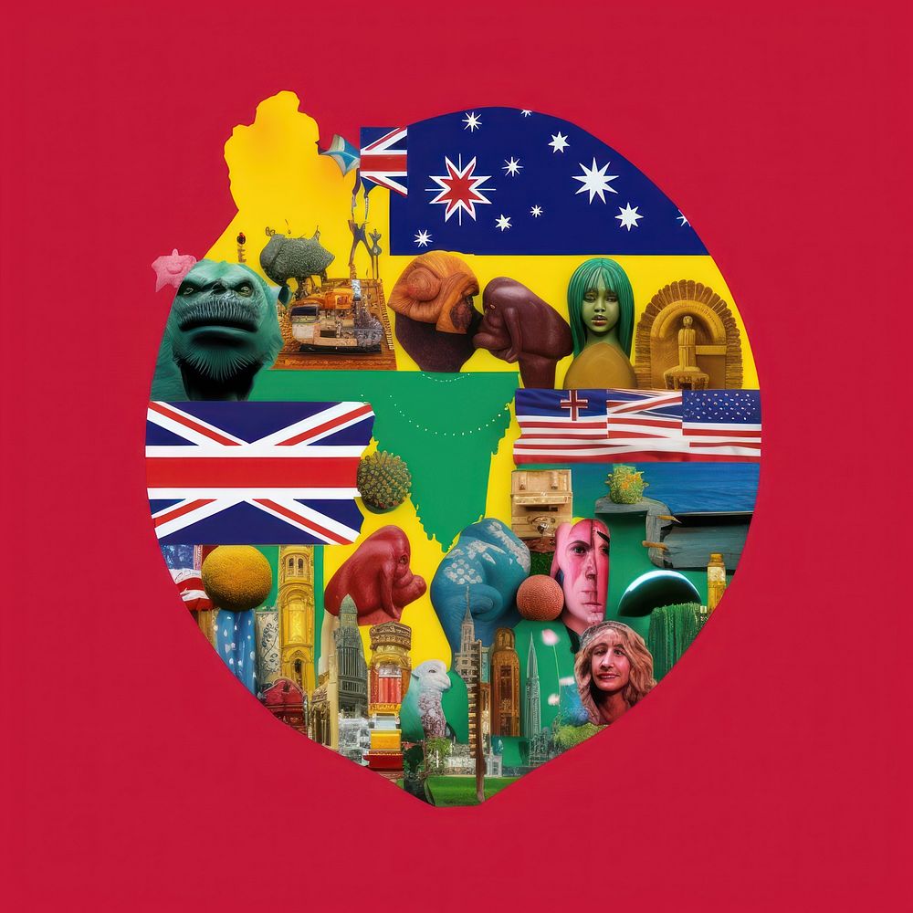 Pop Australia traditional art collage represent of Australia culture pineapple produce person.