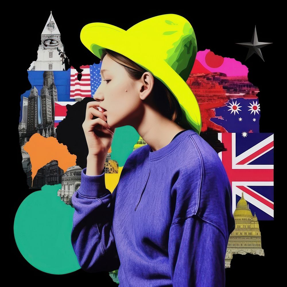 Pop Australia traditional art collage represent of Australia culture photography clothing portrait.
