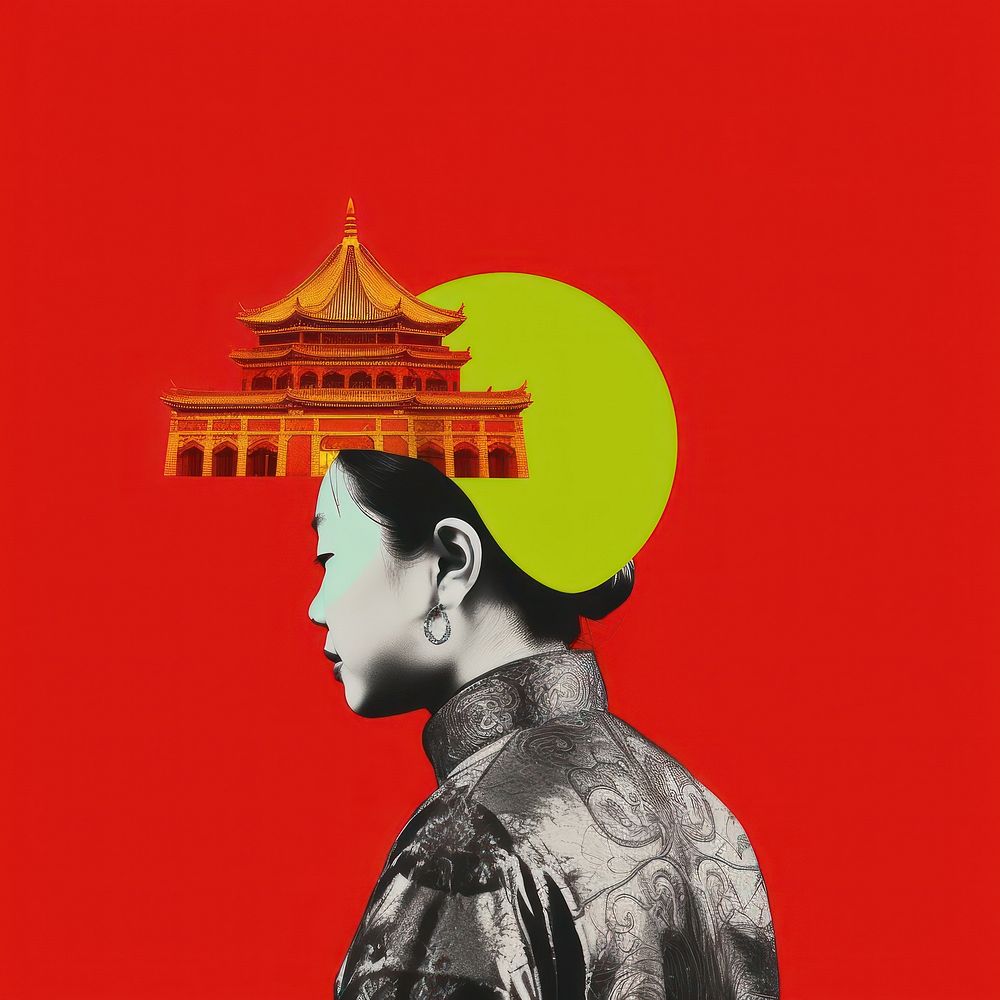 Pop china traditional art collage represent of china culture advertisement photography portrait.