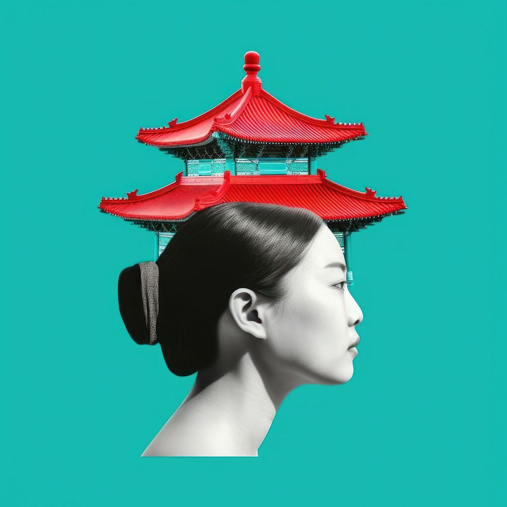 Pop china traditional art collage represent of china culture architecture photography portrait.