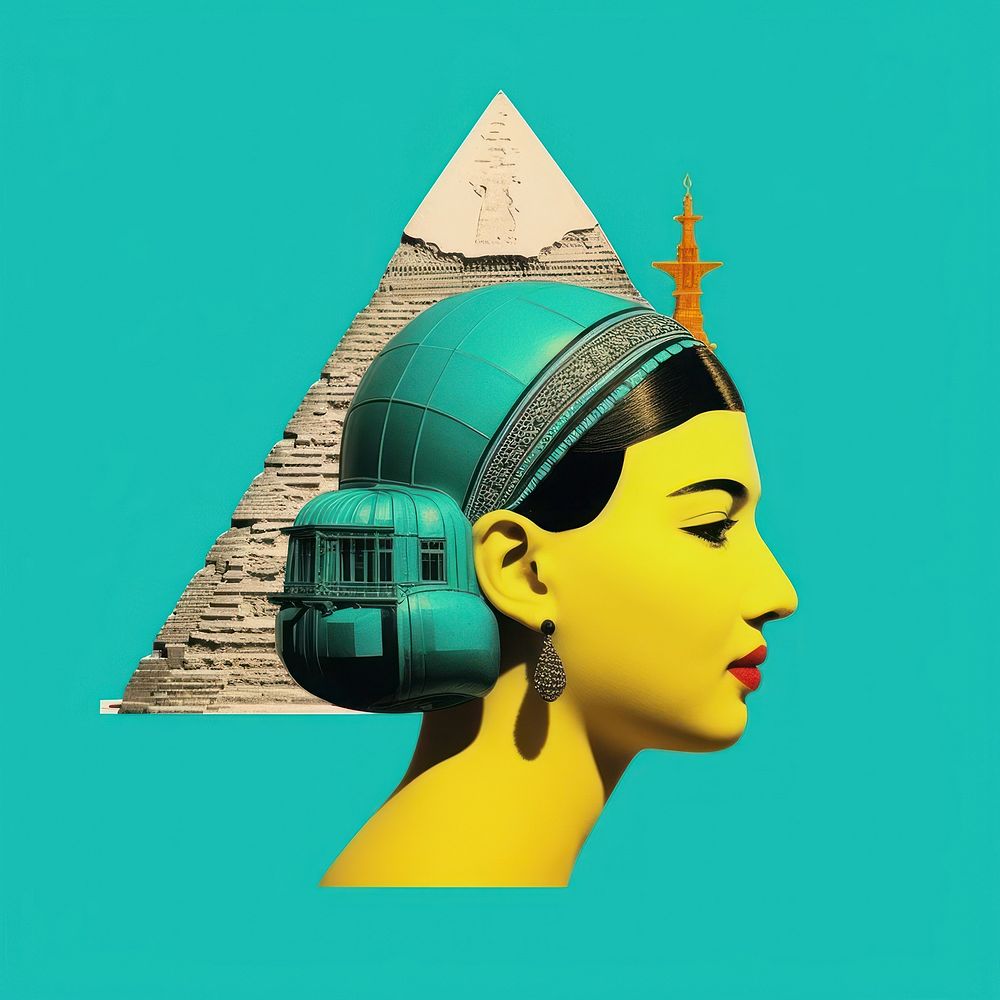Pop Egypt traditional art collage represent of Egypt culture advertisement triangle female.
