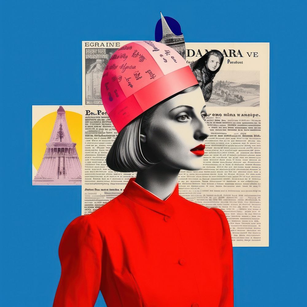 Pop france traditional art collage represent of france culture newspaper advertisement publication.