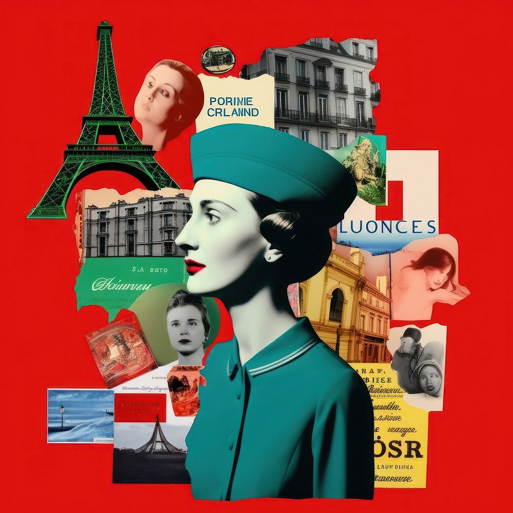 Pop france traditional art collage represent of france culture advertisement publication brochure.