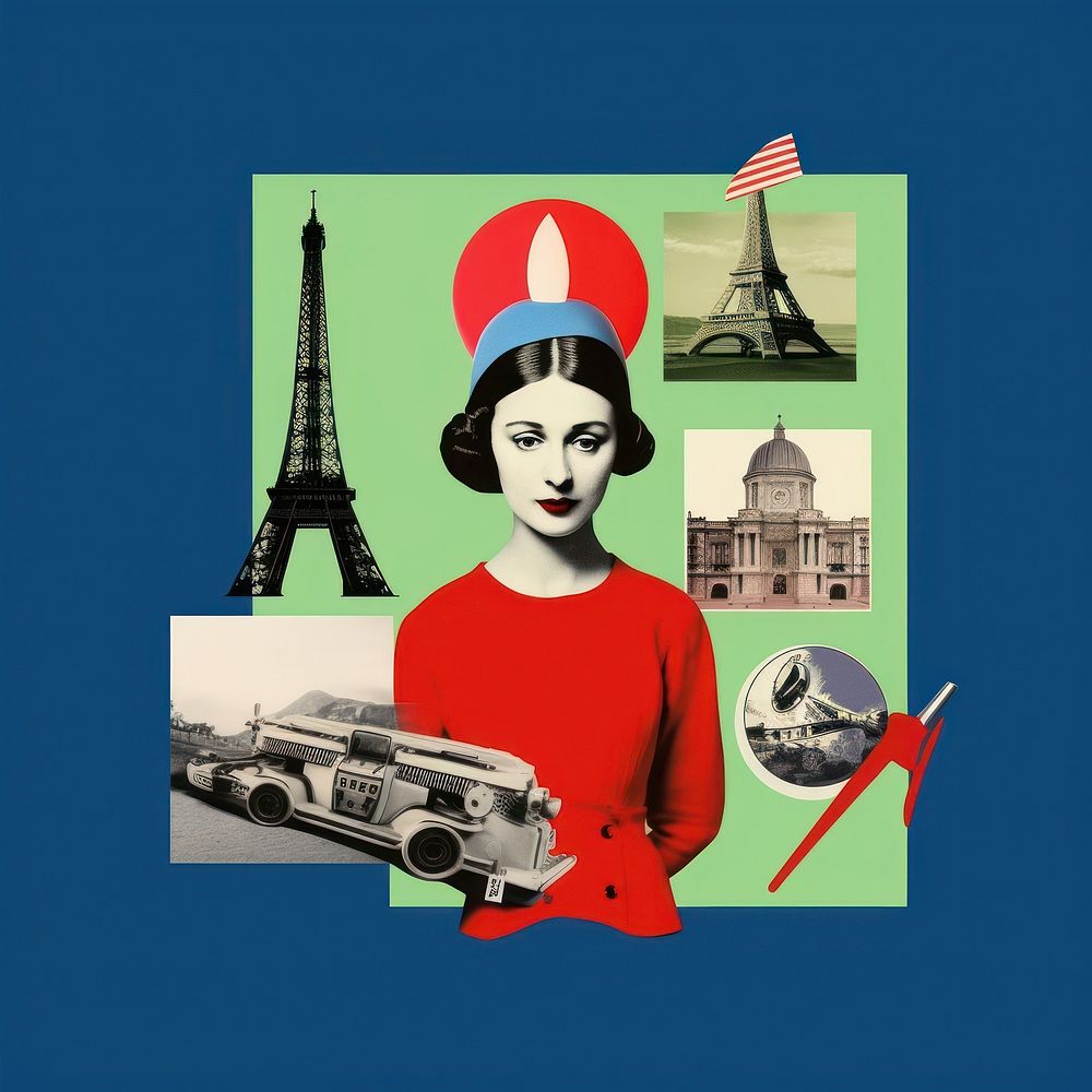 Pop france traditional art collage represent of france culture advertisement photography brochure.