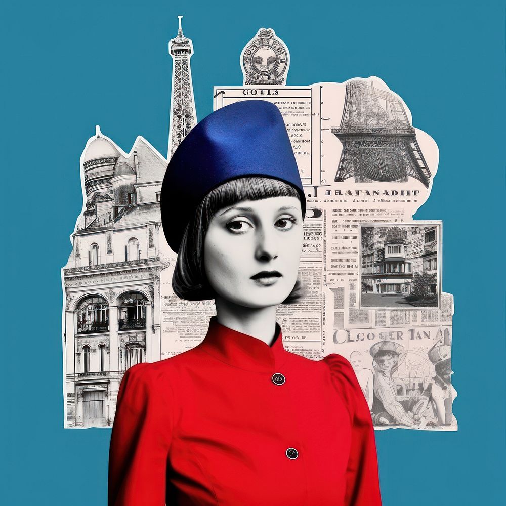 Pop france traditional art collage represent of france culture photography clothing portrait.