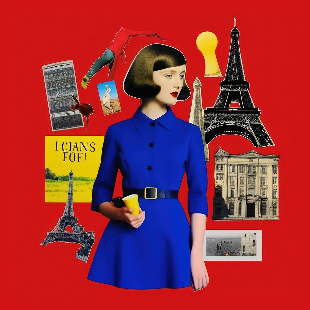 Pop france traditional art collage represent of france culture advertisement publication accessories.