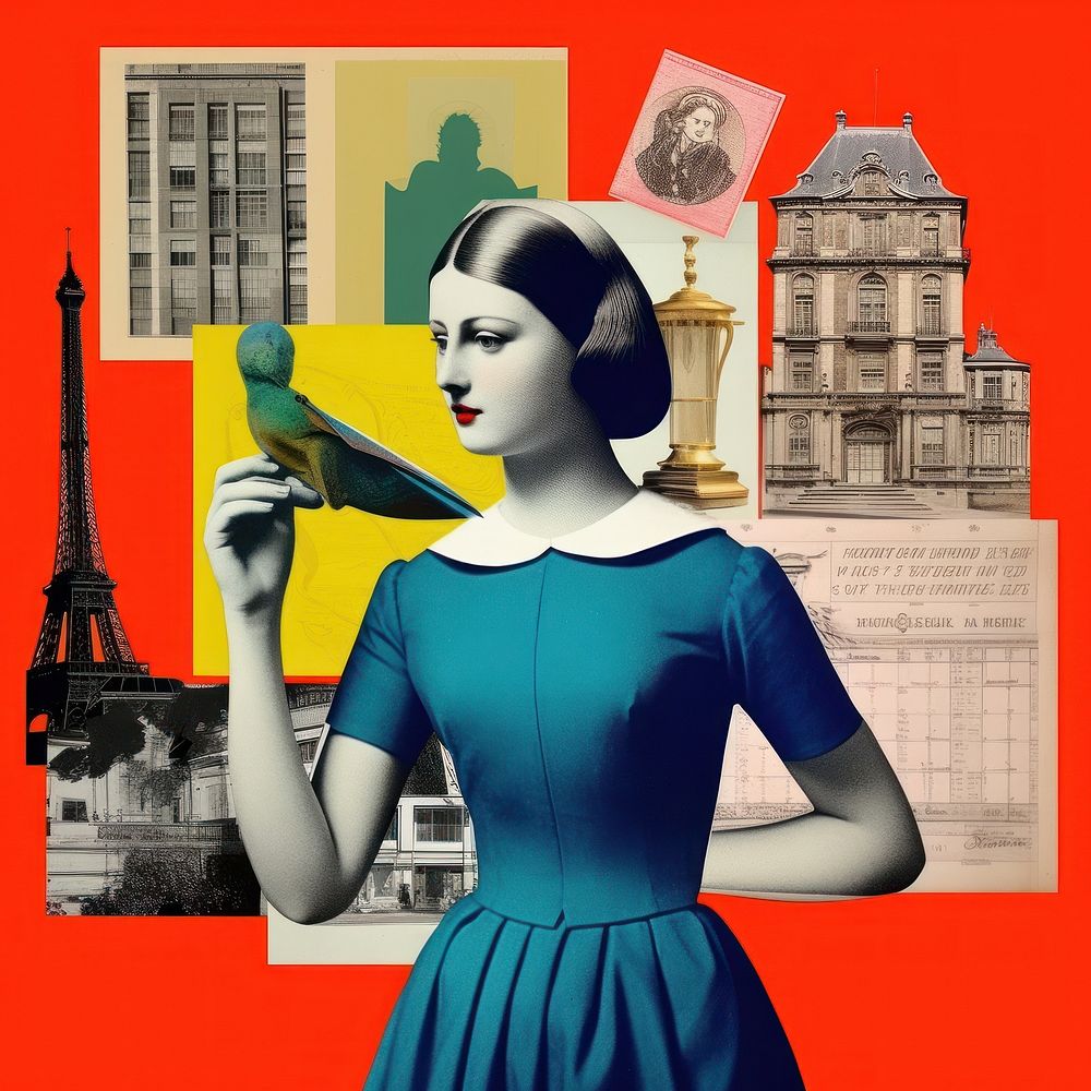 Pop france traditional art collage represent of france culture advertisement photography brochure.