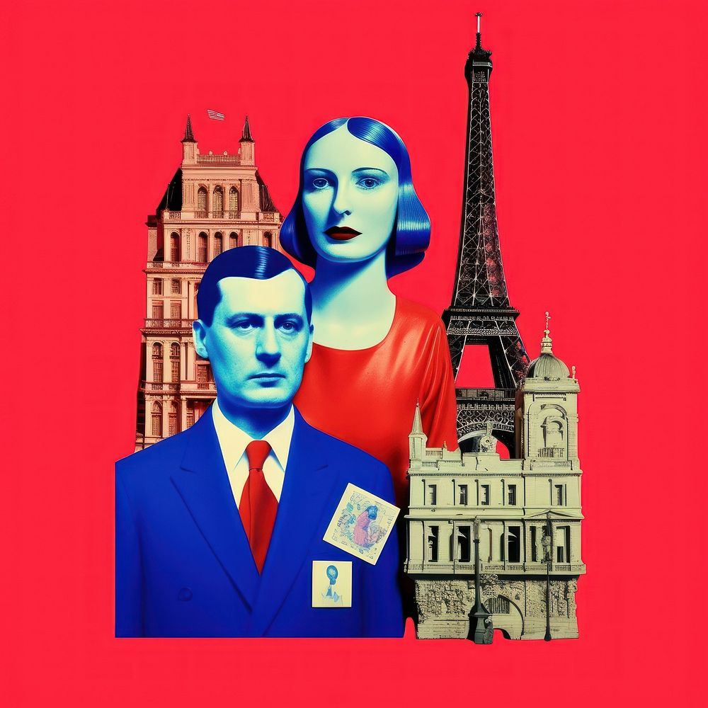 Pop france traditional art collage represent of france culture advertisement architecture photography.