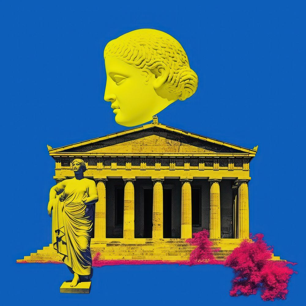 Pop greece traditional art collage represent of greece culture architecture parthenon building.