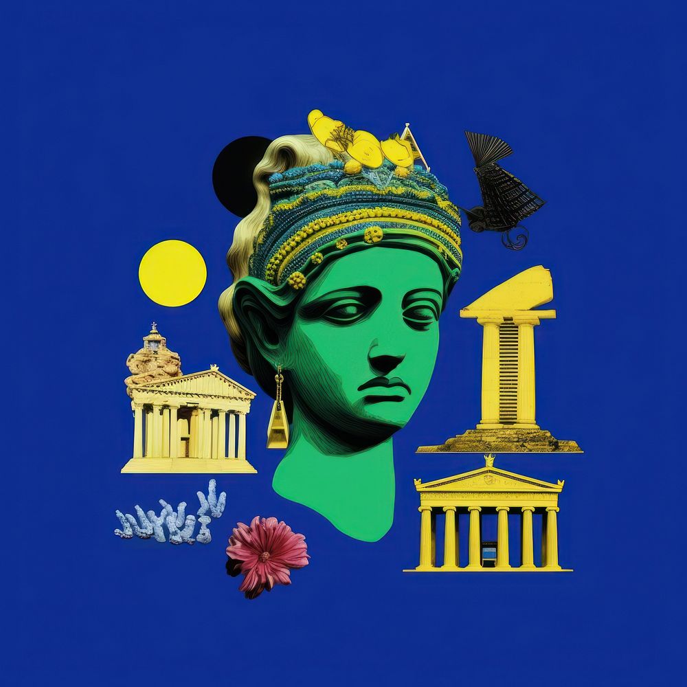 Pop greece traditional art collage represent of greece culture advertisement astronomy outdoors.