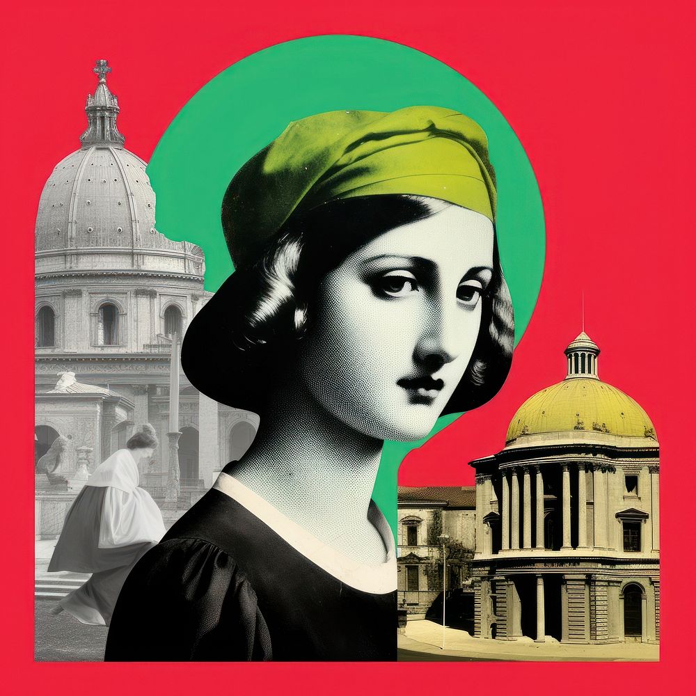 Pop italy traditional art collage represent of italy culture advertisement architecture photography.