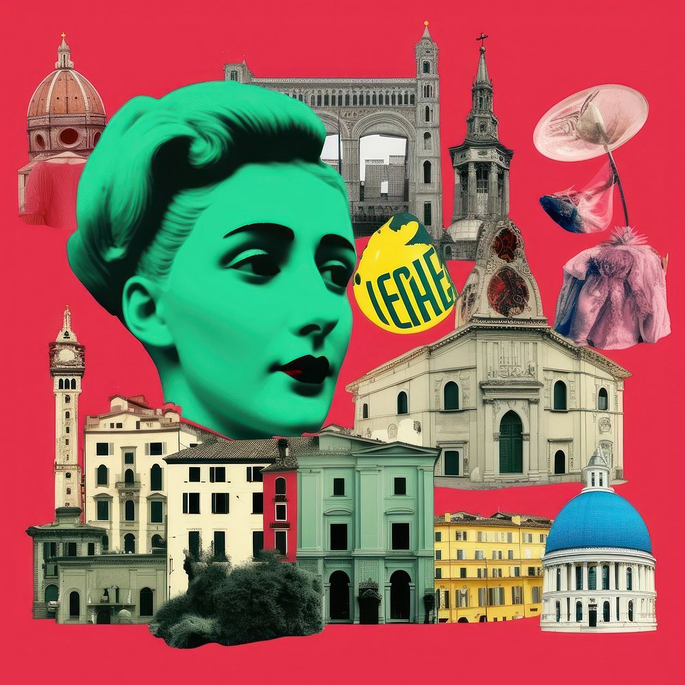 Pop italy traditional art collage represent of italy culture advertisement publication metropolis.
