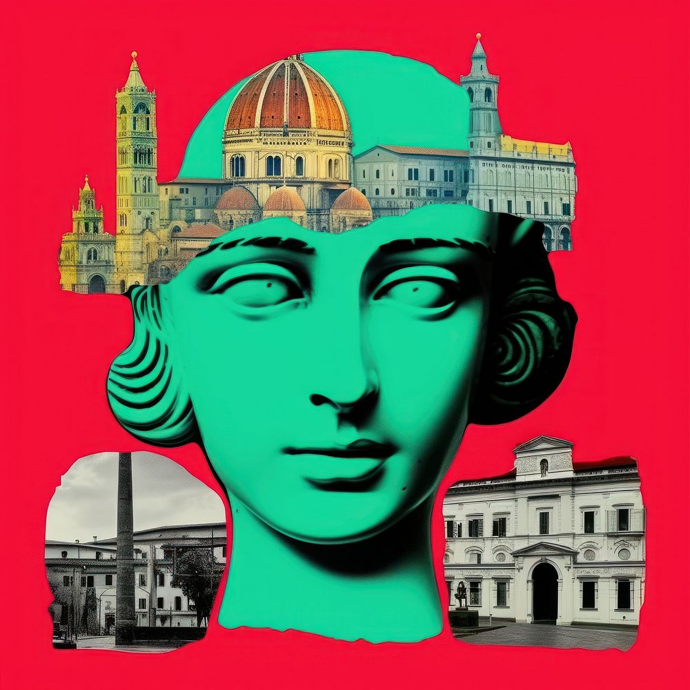 Pop italy traditional art collage represent of italy culture advertisement architecture metropolis.