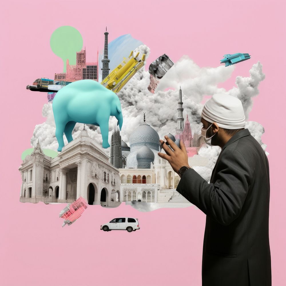 Pop islam art collage represent of islam culture transportation advertisement photography.