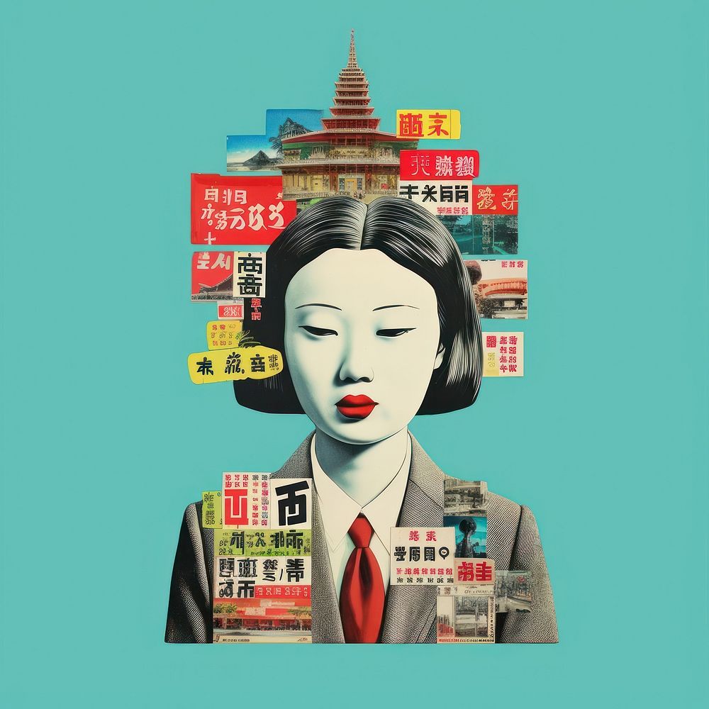 Pop japan traditional art collage represent of japan culture advertisement publication accessories.