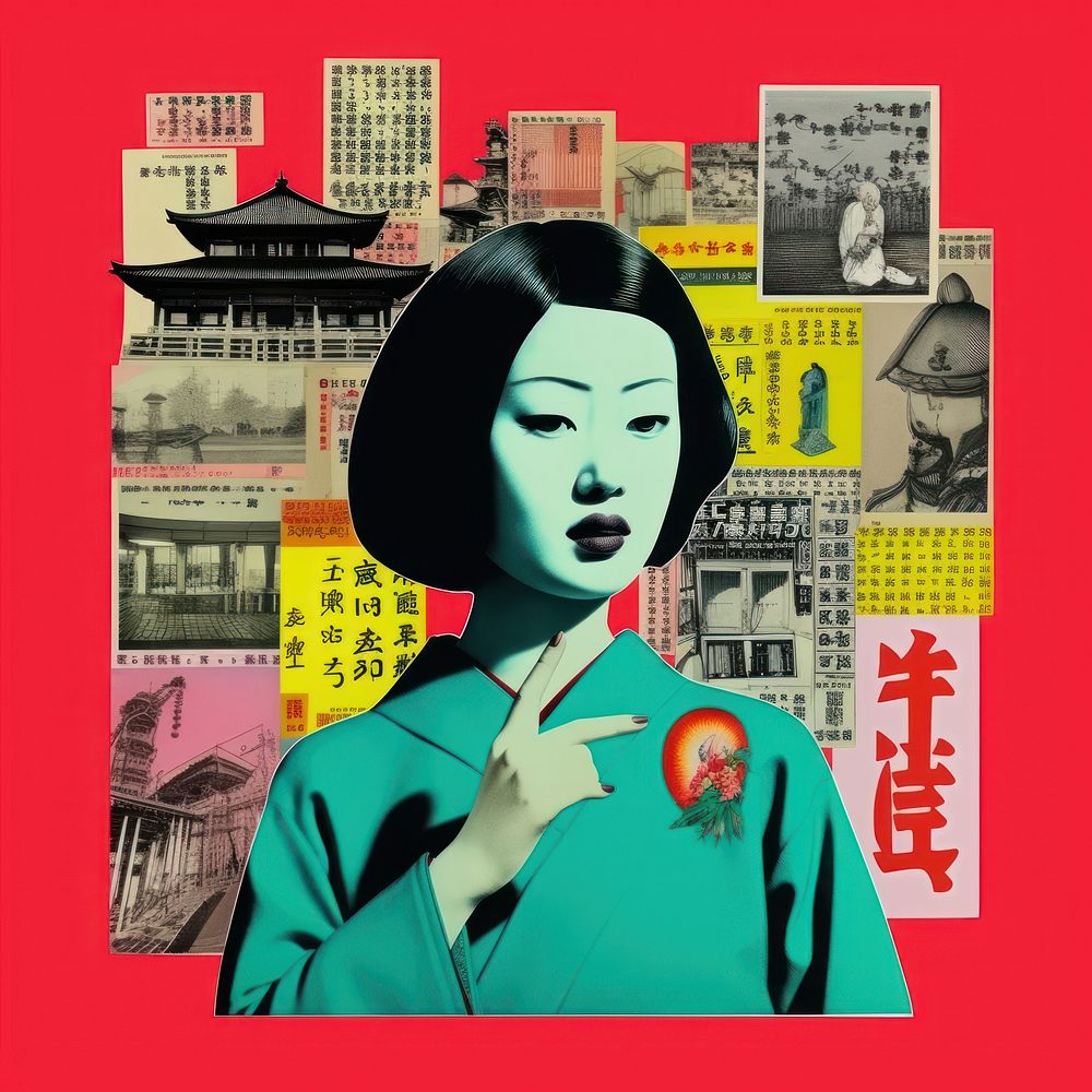 Pop japan traditional art collage represent of japan culture publication clothing apparel.