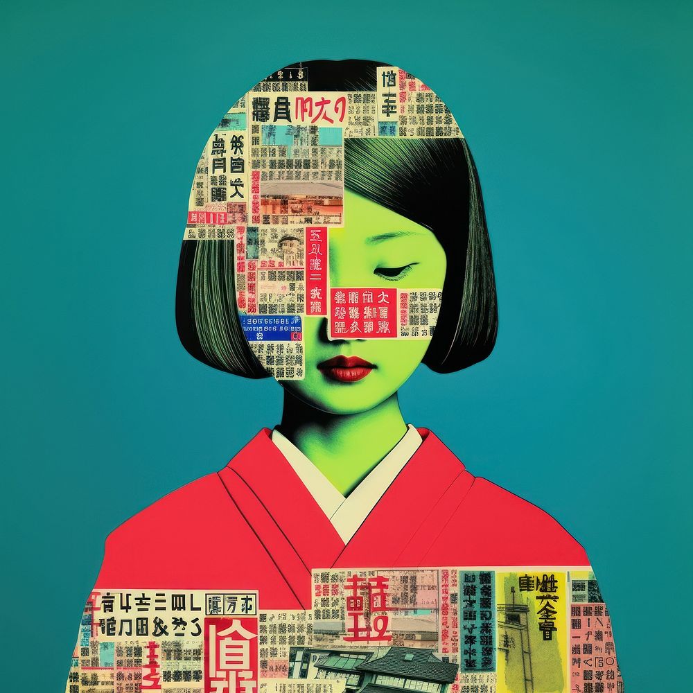 Pop japan traditional art collage represent of japan culture photography clothing portrait.