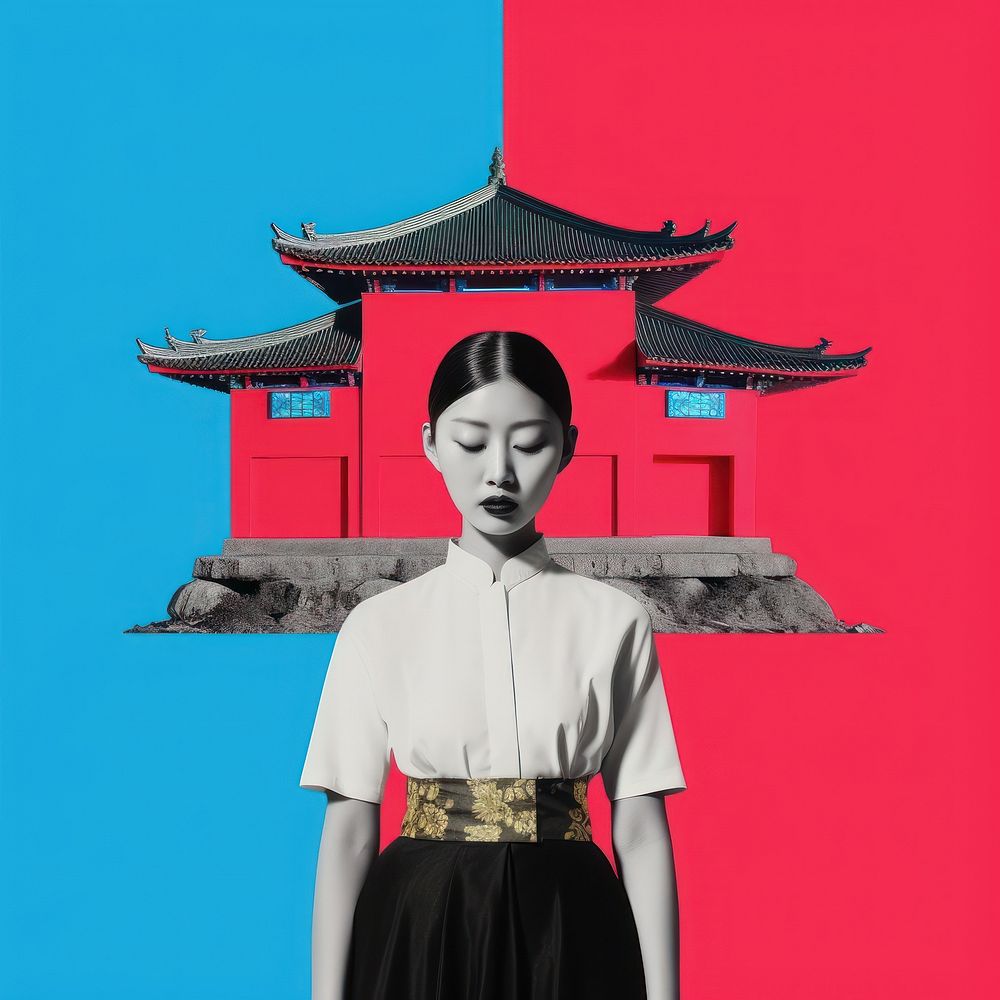 Pop korea traditional art collage represent of korea culture clothing apparel fashion.