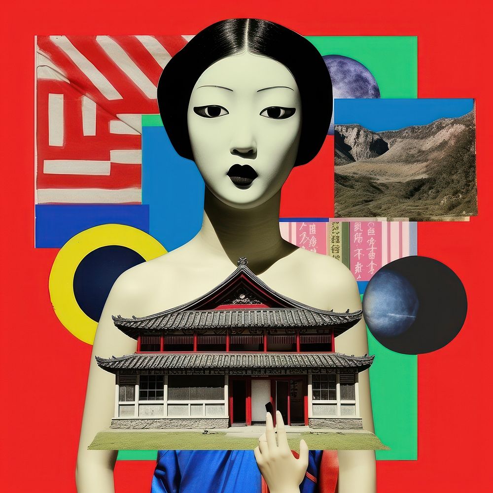 Pop korea traditional art collage represent of korea culture advertisement photography brochure.