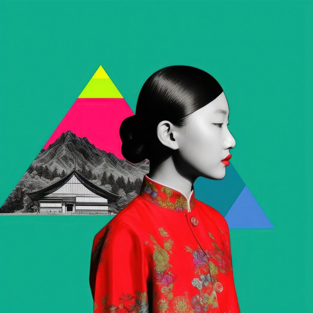 Pop korea traditional art collage represent of korea culture photography portrait clothing.
