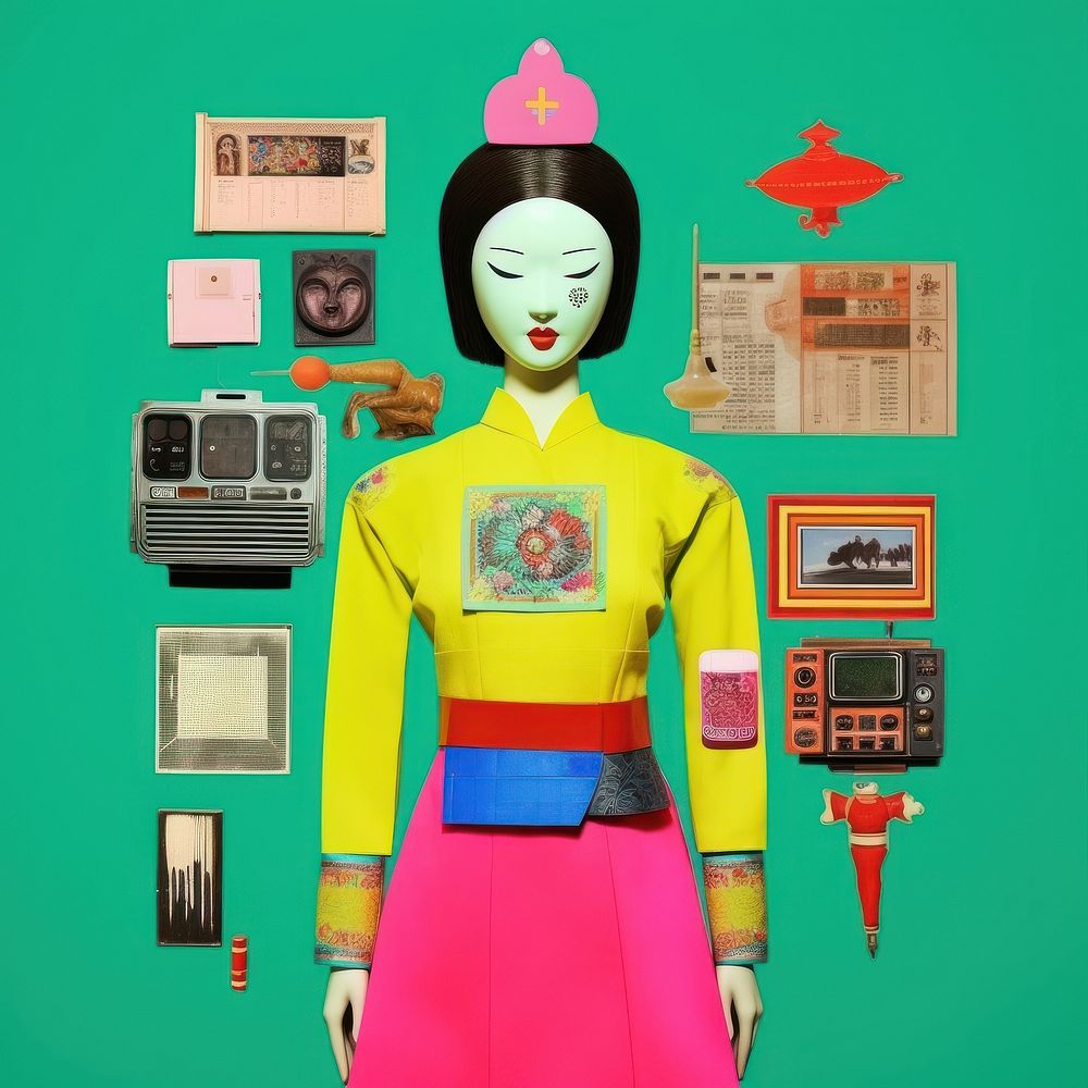 Pop korea traditional art collage represent of korea culture female person adult.