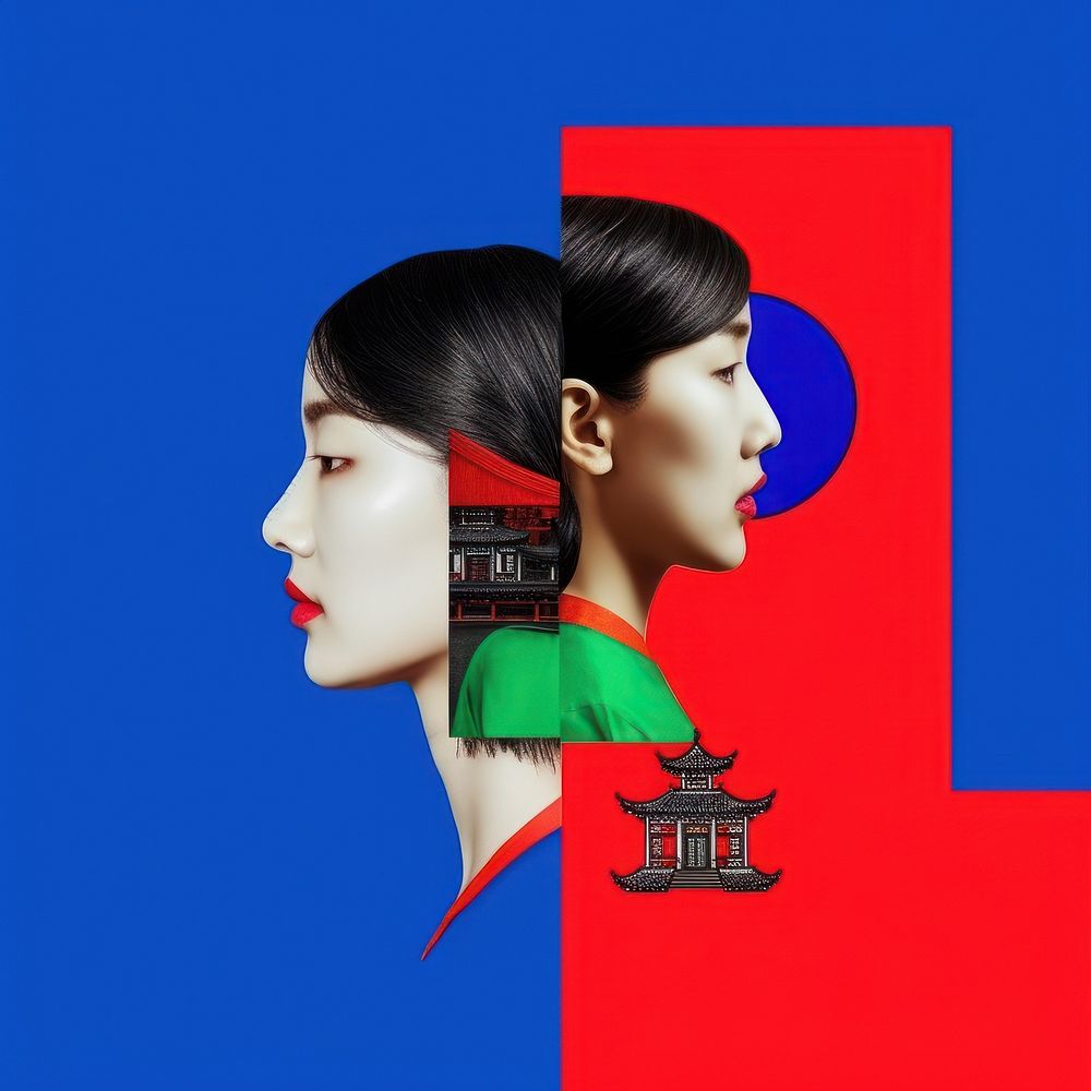 Pop korea traditional art collage represent of korea culture advertisement photography portrait.