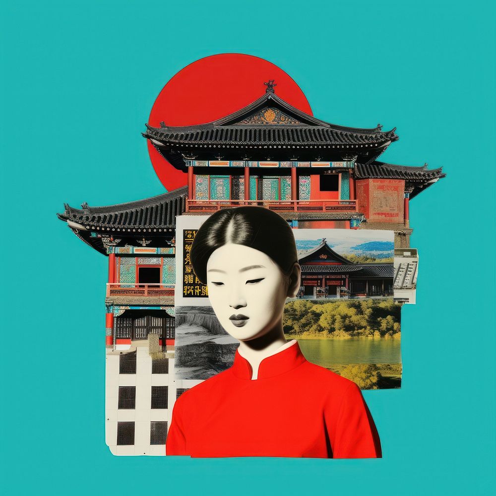 Pop korea traditional art collage represent of korea culture advertisement architecture photography.