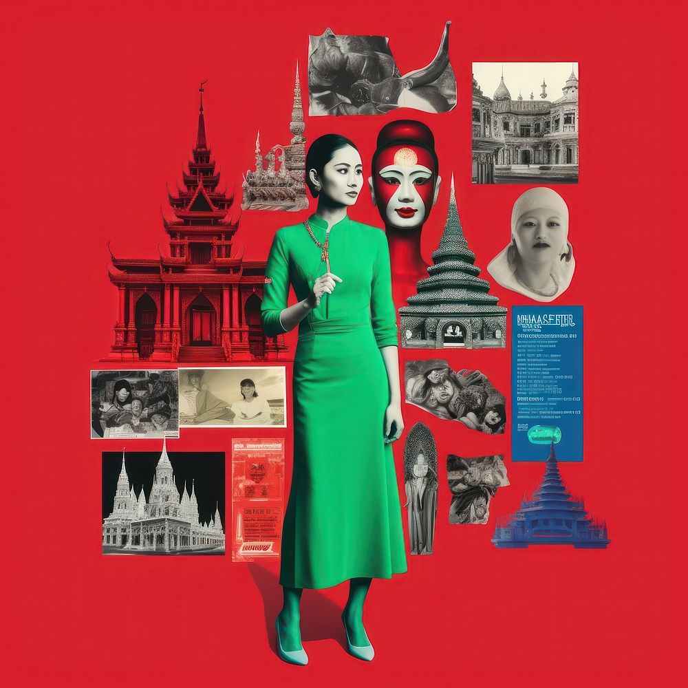 Pop thai traditional art collage represent of thai culture advertisement publication performer.