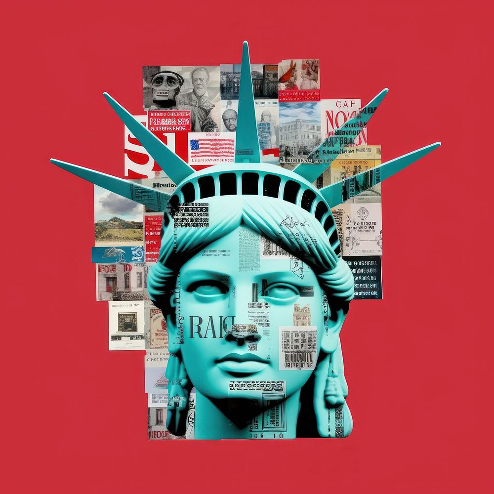 Pop USA traditional art collage represent of USA culture advertisement newsstand brochure.