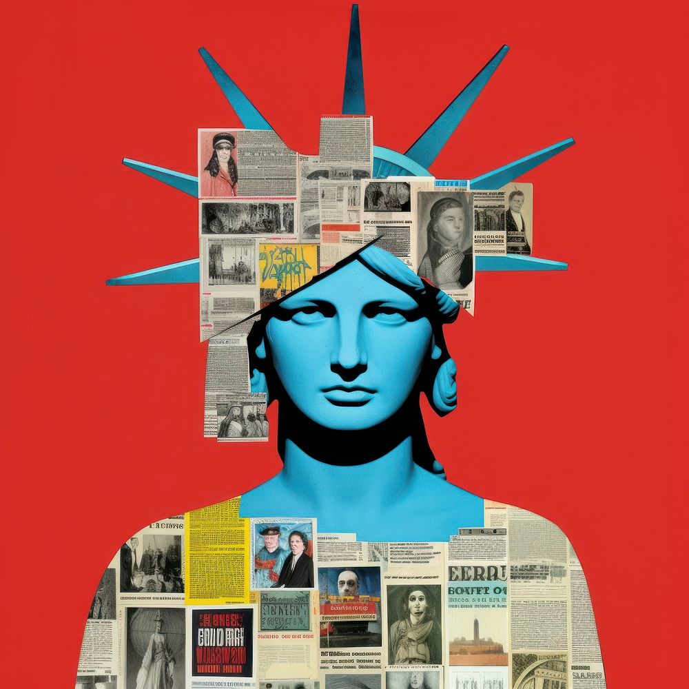 Pop USA traditional art collage represent of USA culture advertisement publication brochure.