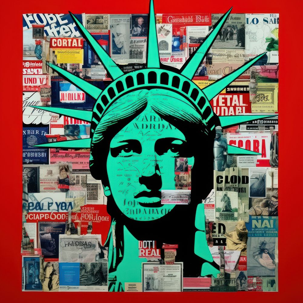 Pop USA traditional art collage represent of USA culture advertisement publication newsstand.