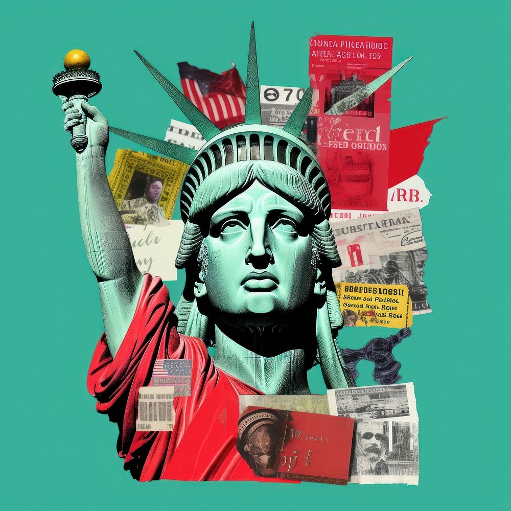 Pop USA traditional art collage represent of USA culture advertisement brochure poster.