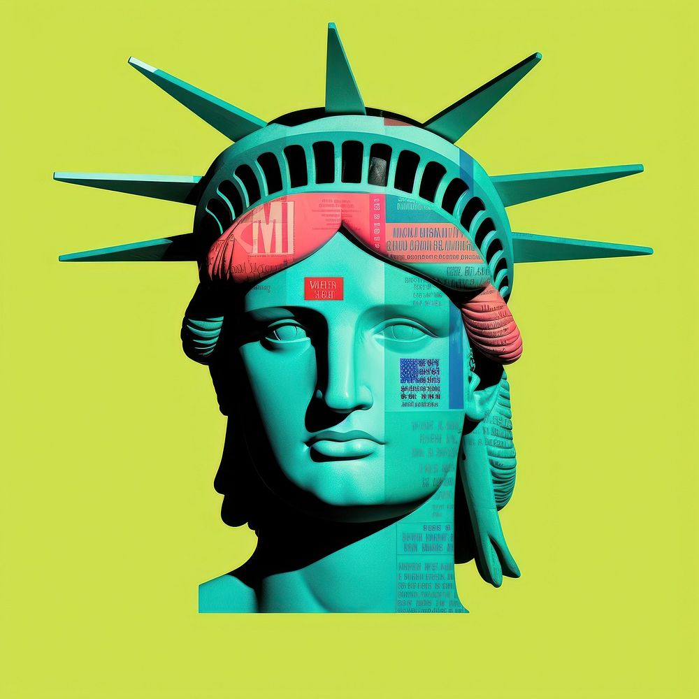 Pop USA traditional art collage represent of USA culture transportation advertisement sculpture.