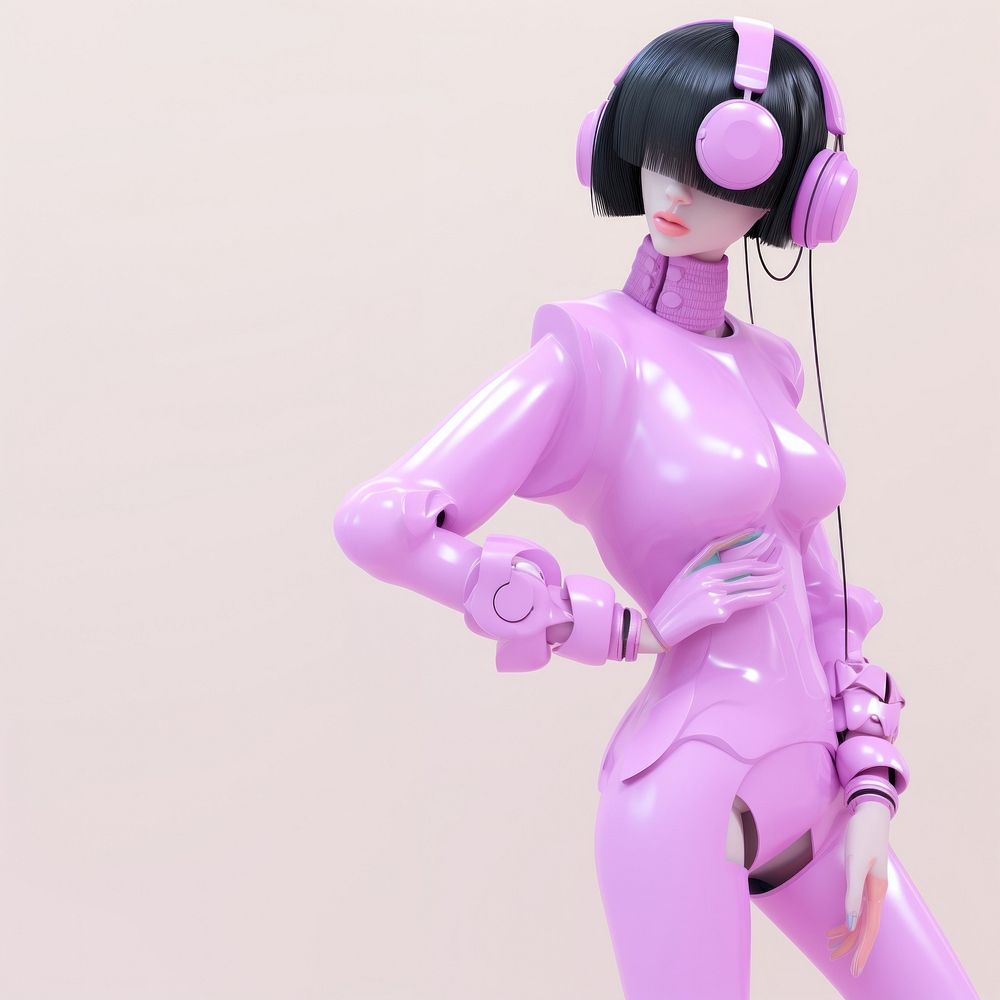Portrait of 3d character cybernatic avatar electronics headphones headset.
