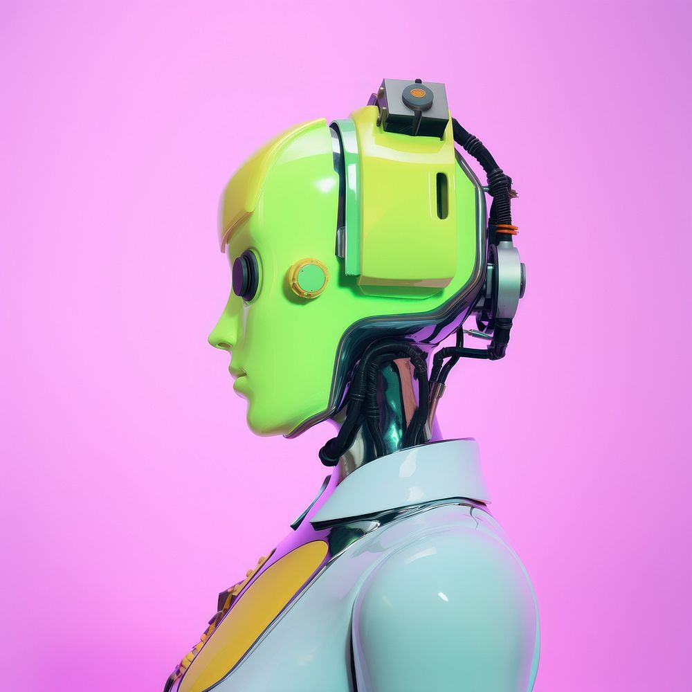 Portrait photo of the cybernatic robot helmet female person.
