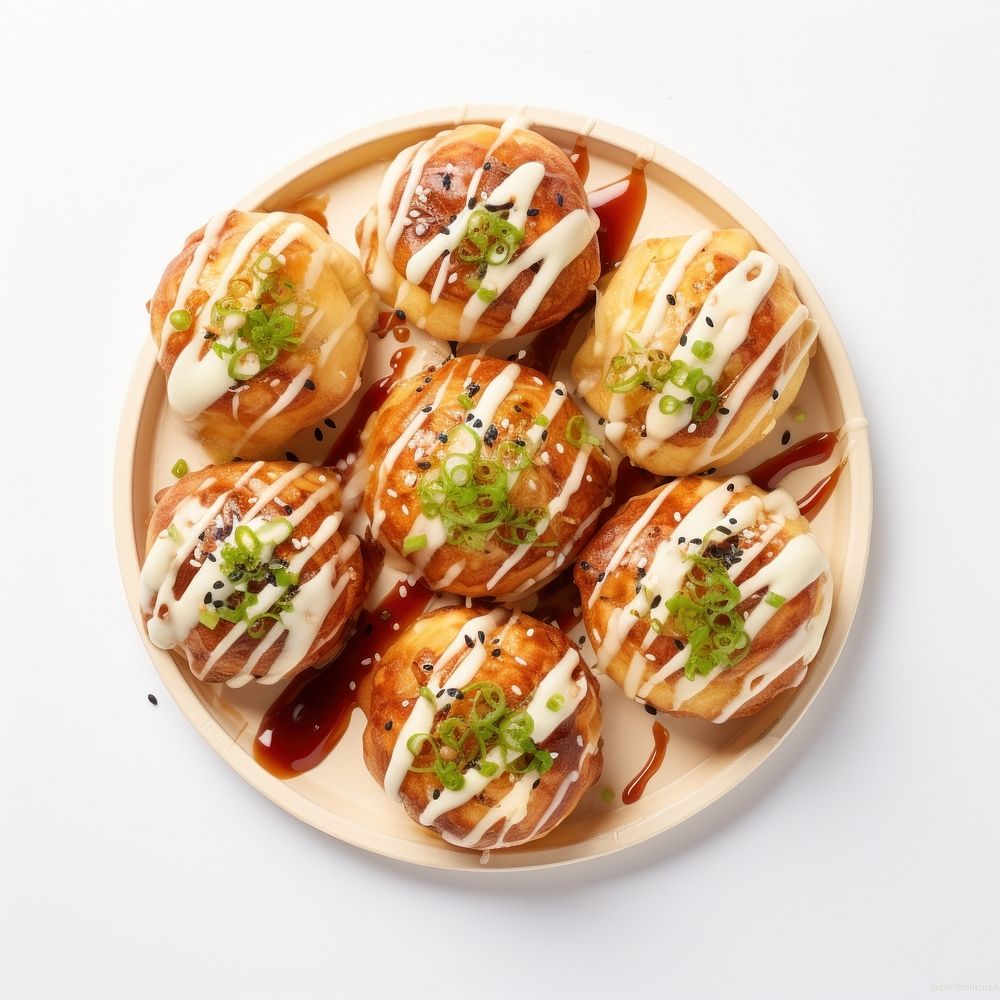 Takoyaki dessert platter ketchup.
