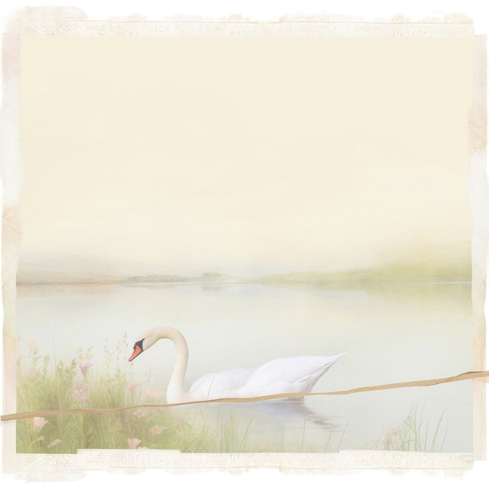 Swan lake landscape waterfowl painting animal.