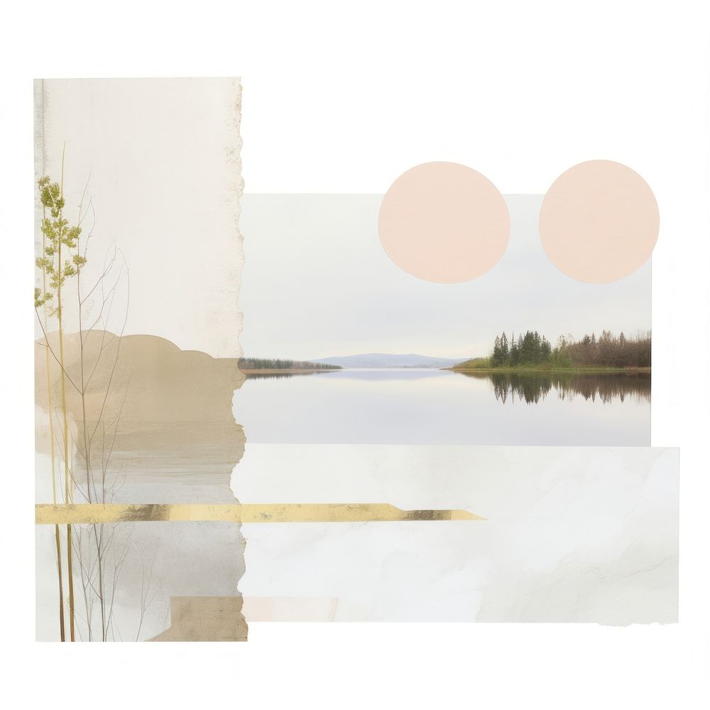 Abstract lake collage painting outdoors.