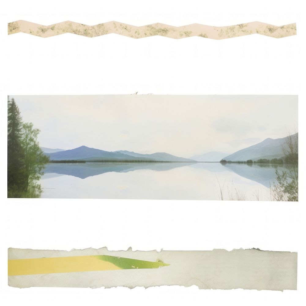 Lake landscape collage painting outdoors.