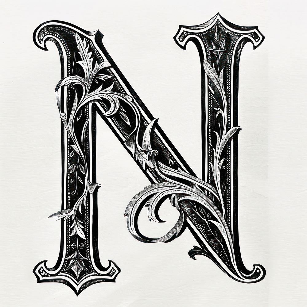 N letter alphabet art weaponry dagger.