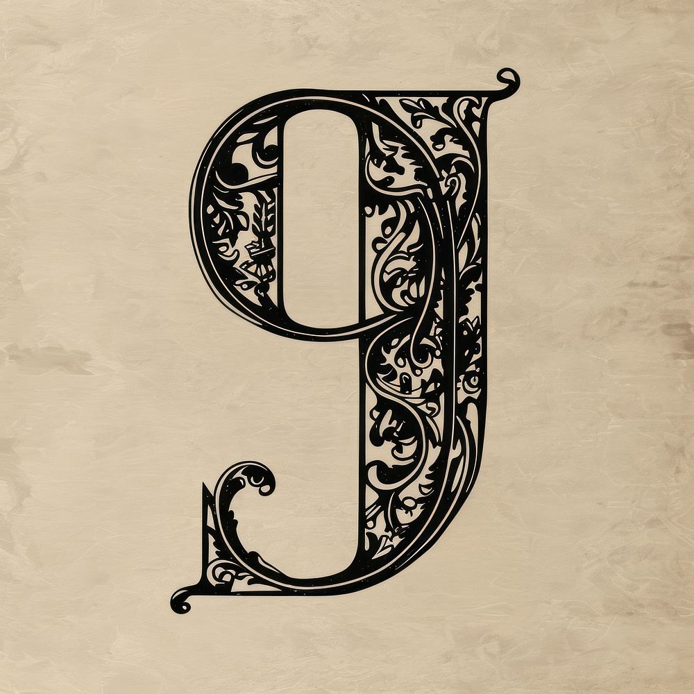 Number 9 letter calligraphy handwriting symbol.
