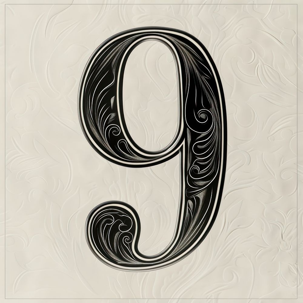 Number 9 alphabet calligraphy handwriting symbol.