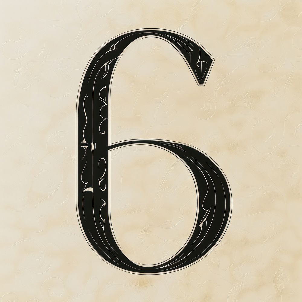 Number 6 alphabet number calligraphy handwriting.